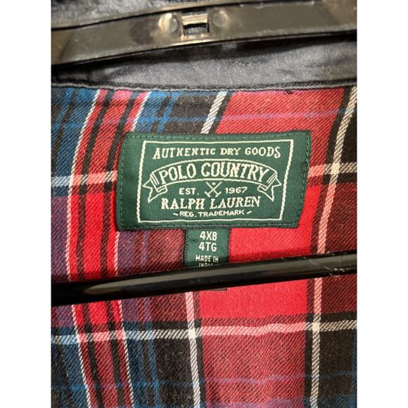 Vintage RL Polo Country Shirt Shaket Mens 4XB Flannel Plaid Pearl Snaps Red - Picture 5 of 11